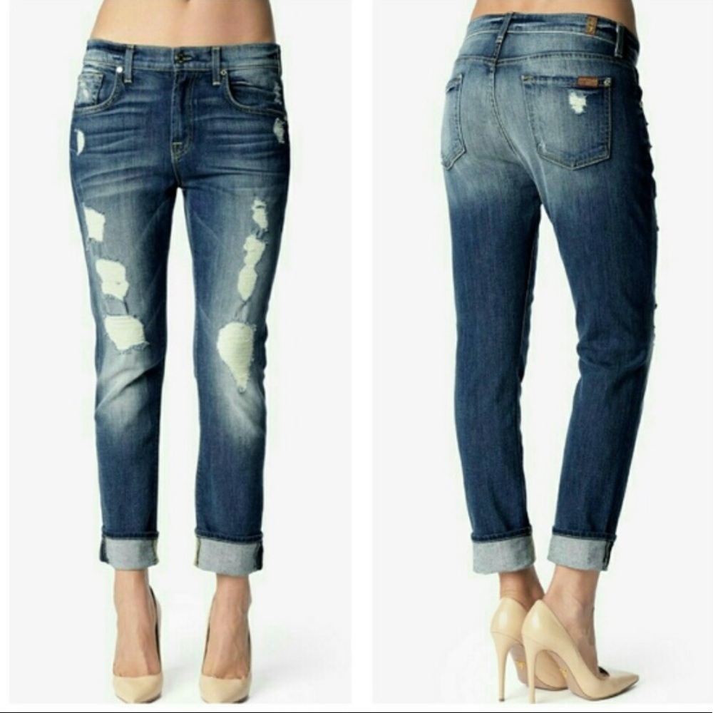 7 for all mankind the relaxed skinny jeans in destroyed deep indigo